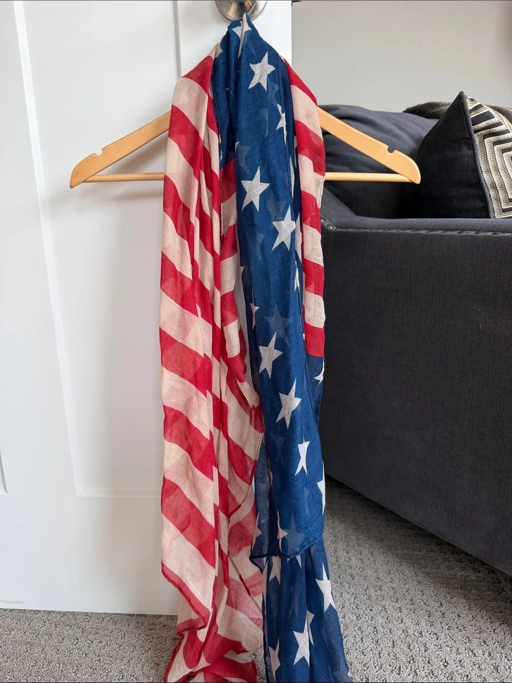 American Flag Print Lightweight Scarf - Red, White & Blue